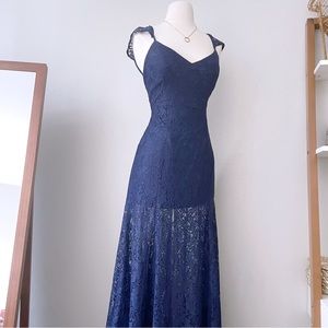 Navy Blue Lace Formal Long Maxi Dress